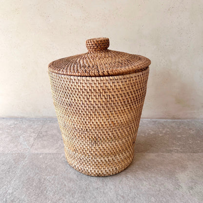 Liem Rattan-Korb – Handgefertigt, Rund, in verschiedenen Farben, mit/ohne Deckel