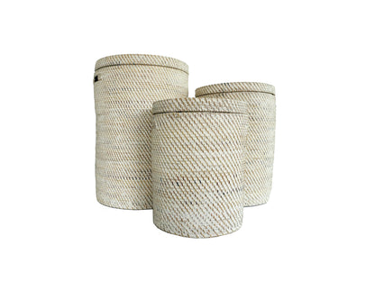Rattan Wäschekorb Aga - Rattan mit Deckel weiss